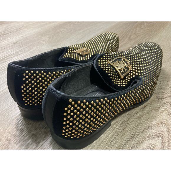Stacy Adams Men's Swagger Studded Slip-On Loafers Black Size 8.5‎ Black Gold - Picture 8 of 15